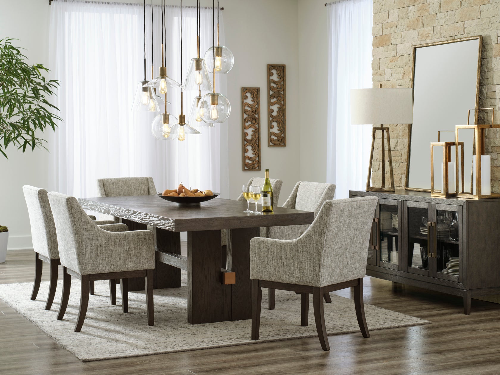 Burkhaus Dark Brown Extendable Upholstered Dining Set from Ashley - Luna Furniture