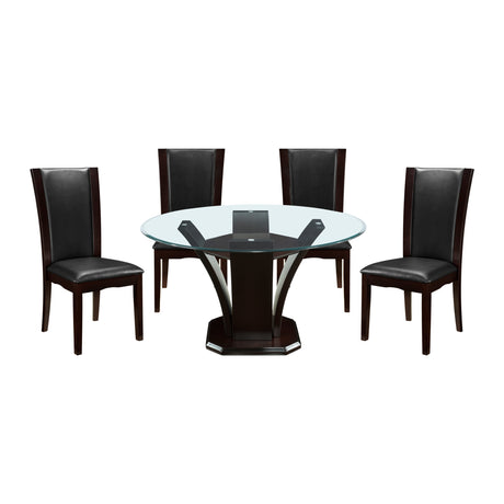 Daisy Espresso/Dark Brown 5-Piece 48" Glass-Top Round Dining Room Set from Homelegance - Luna Furniture