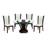 Daisy Espresso/White 5-Piece 48" Glass-Top Round Dining Room Set from Homelegance - Luna Furniture