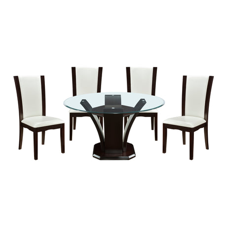 Daisy Espresso/White 5-Piece 48" Glass-Top Round Dining Room Set from Homelegance - Luna Furniture