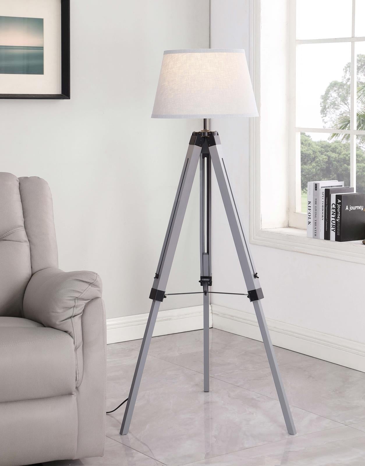 Dayton Adjustable Empire Shade Tripod Floor Lamp Grey - Luna Furniture
