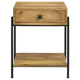 Declan Natural Mango and Black 1-Drawer Accent Table with Open Shelf from Coaster - Luna Furniture