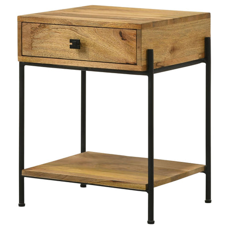 Declan Natural Mango and Black 1-Drawer Accent Table with Open Shelf from Coaster - Luna Furniture