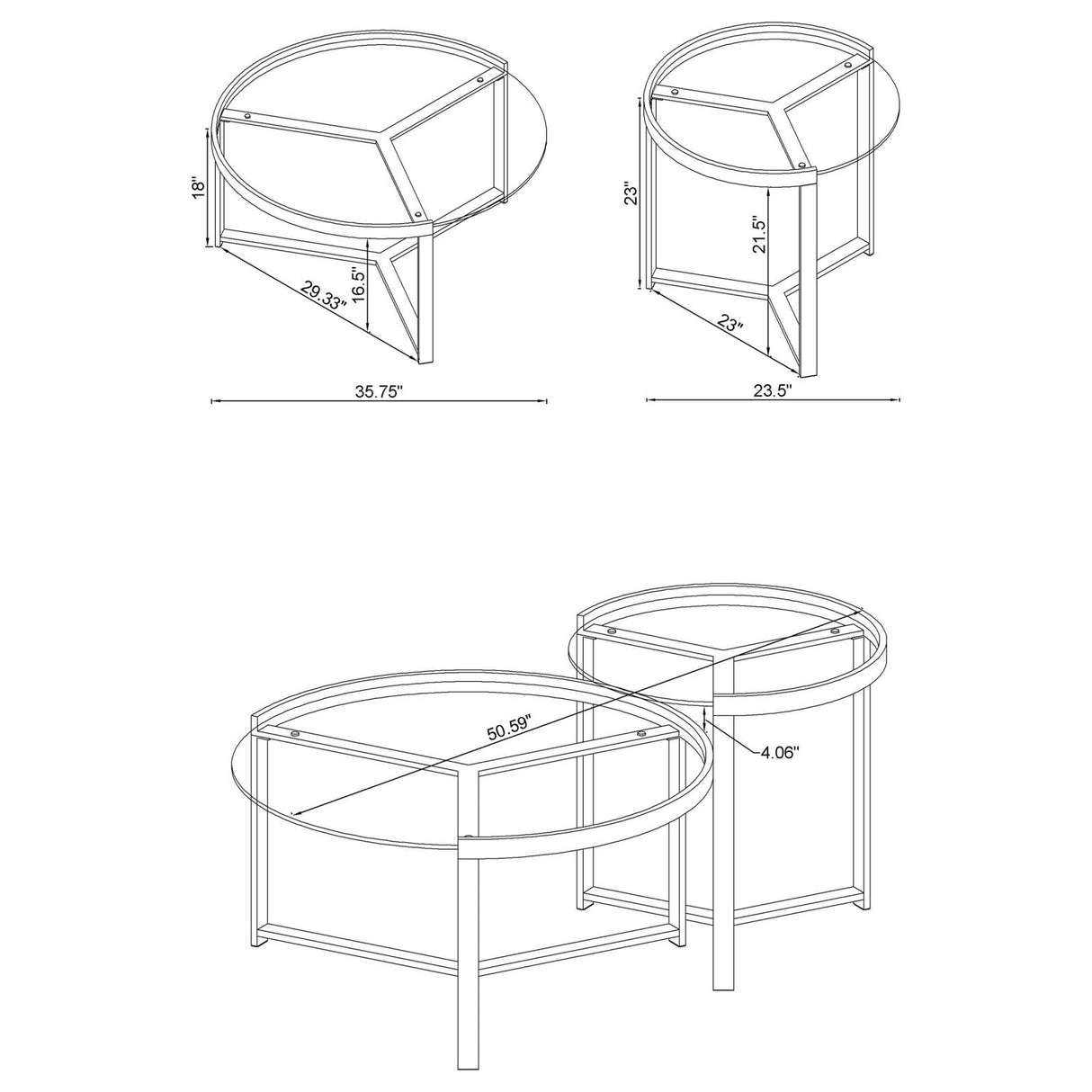Delia Clear and Chrome 2-Piece Round Glass Top Nesting Coffee Table from Coaster - Luna Furniture