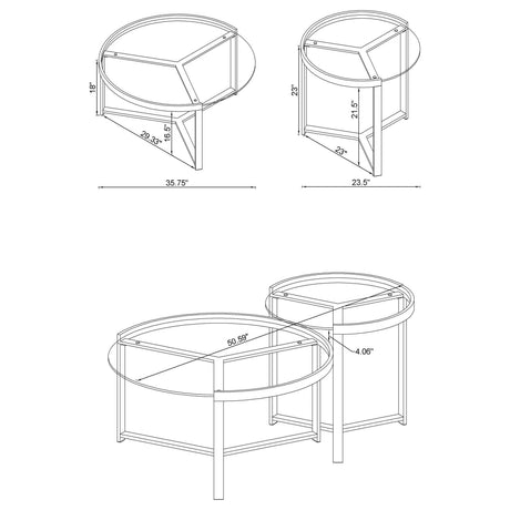 Delia Clear and Chrome 2-Piece Round Glass Top Nesting Coffee Table from Coaster - Luna Furniture