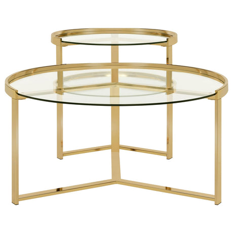 Delia Clear and Gold 2-Piece Round Nesting Table from Coaster - Luna Furniture
