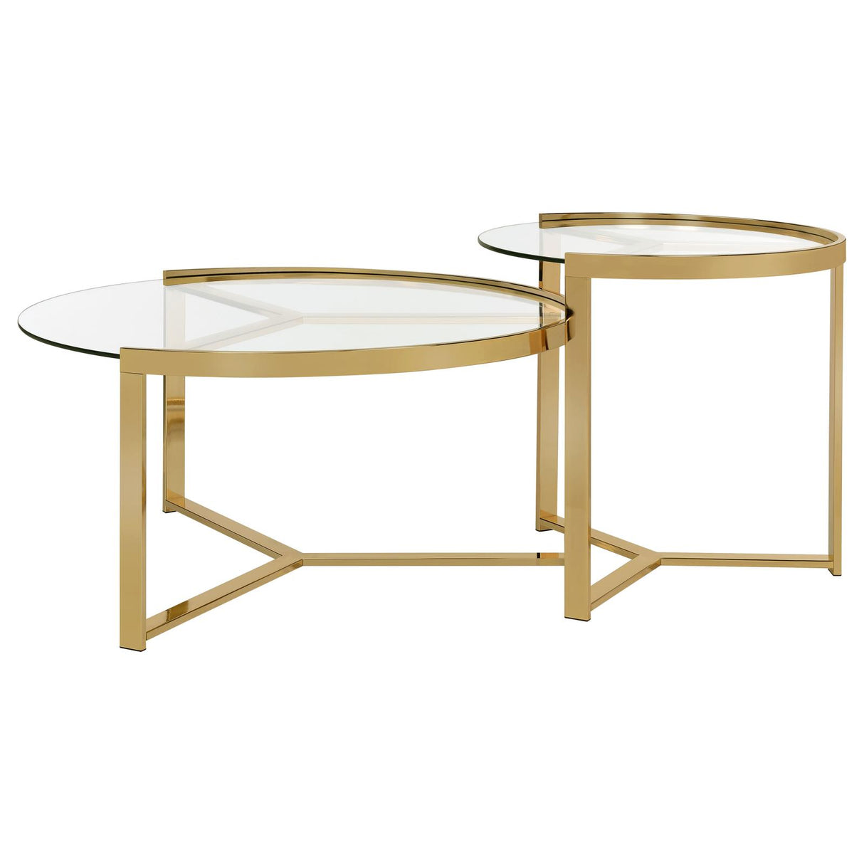 Delia Clear and Gold 2-Piece Round Nesting Table from Coaster - Luna Furniture