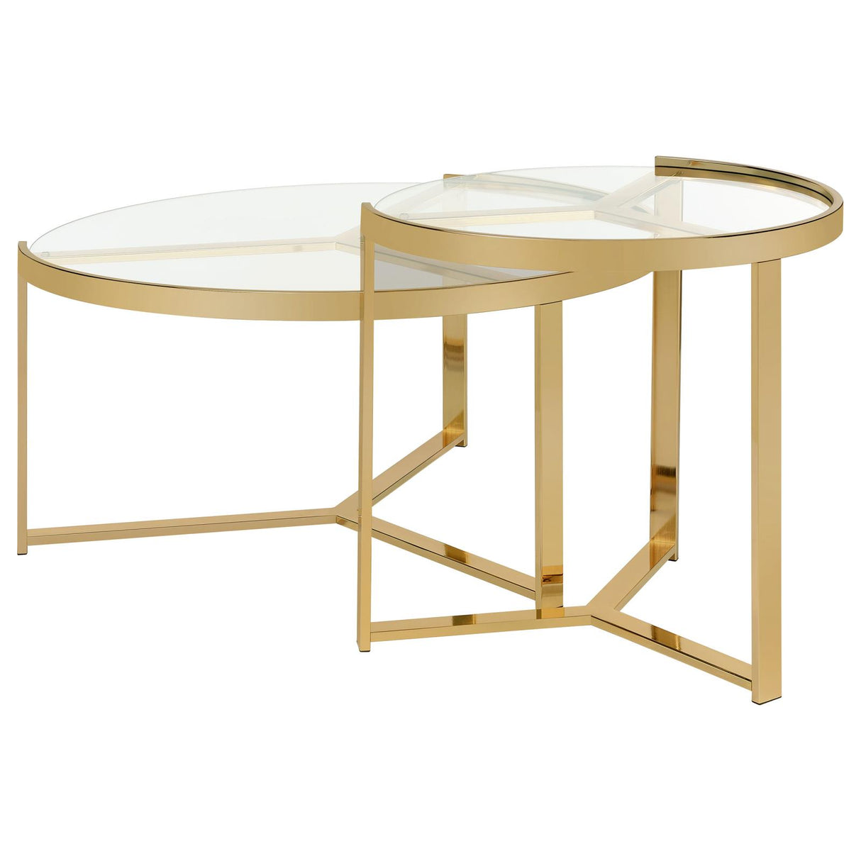 Delia Clear and Gold 2-Piece Round Nesting Table from Coaster - Luna Furniture