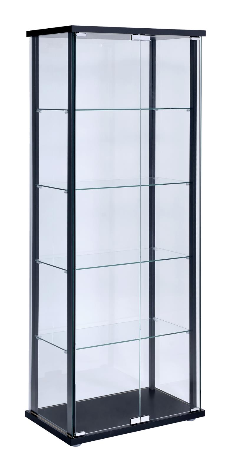 Delphinium Black and Clear 5-Shelf Glass Curio Cabinet from Coaster - Luna Furniture