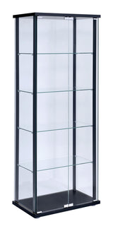 Delphinium Black and Clear 5-Shelf Glass Curio Cabinet from Coaster - Luna Furniture