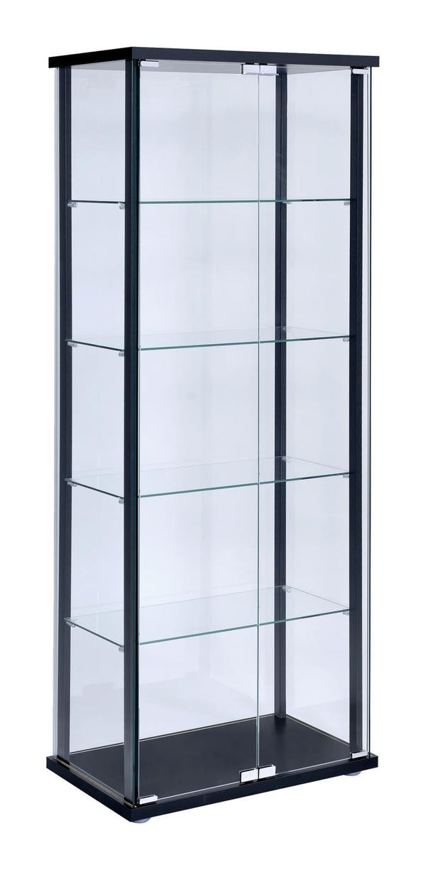 Delphinium Black and Clear 5-Shelf Glass Curio Cabinet