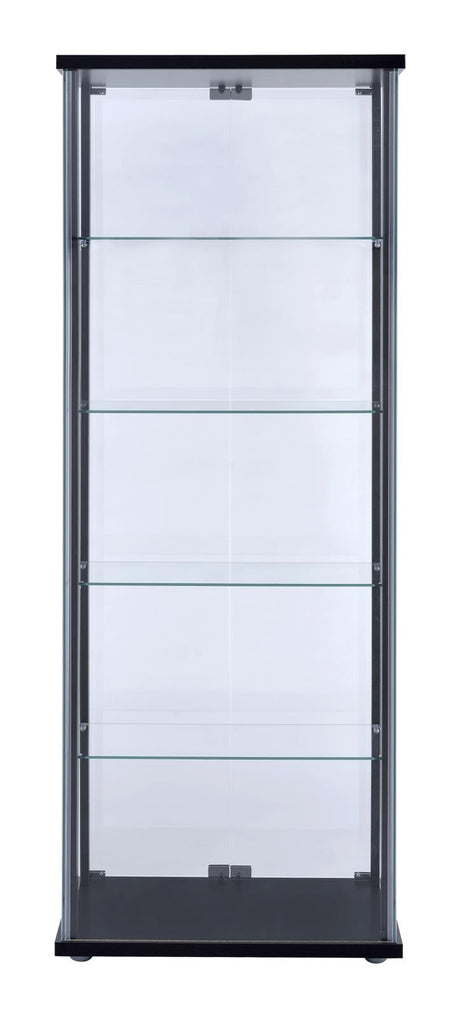 Delphinium Black and Clear 5-Shelf Glass Curio Cabinet from Coaster - Luna Furniture