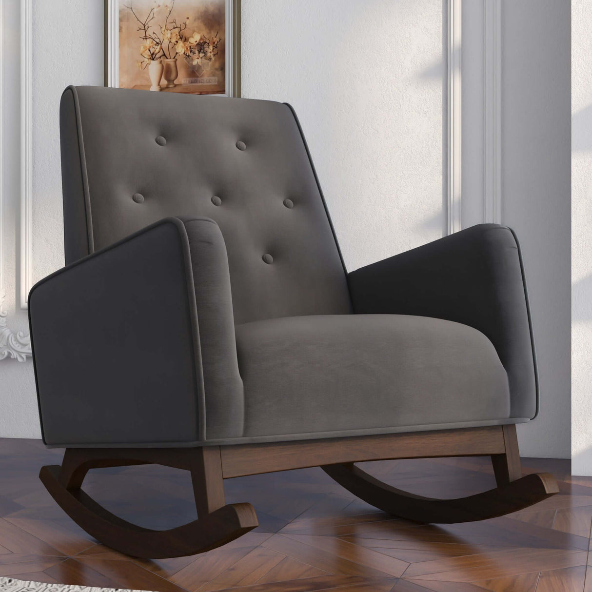 Demetrius Dark Grey Microfiber Solid Wood Rocking Chair from Ashcroft Furniture - Luna Furniture