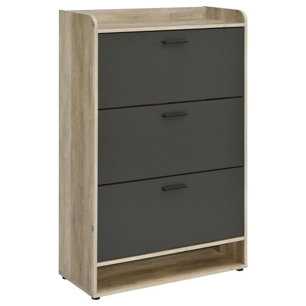 Denia Antique Pine and Gray 3-Tier Shoe Storage Cabinet