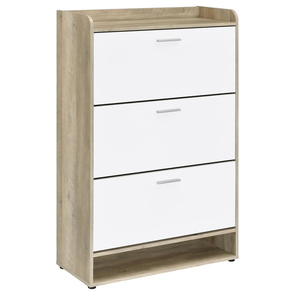 Denia Antique Pine and White 3-Tier Shoe Storage Cabinet