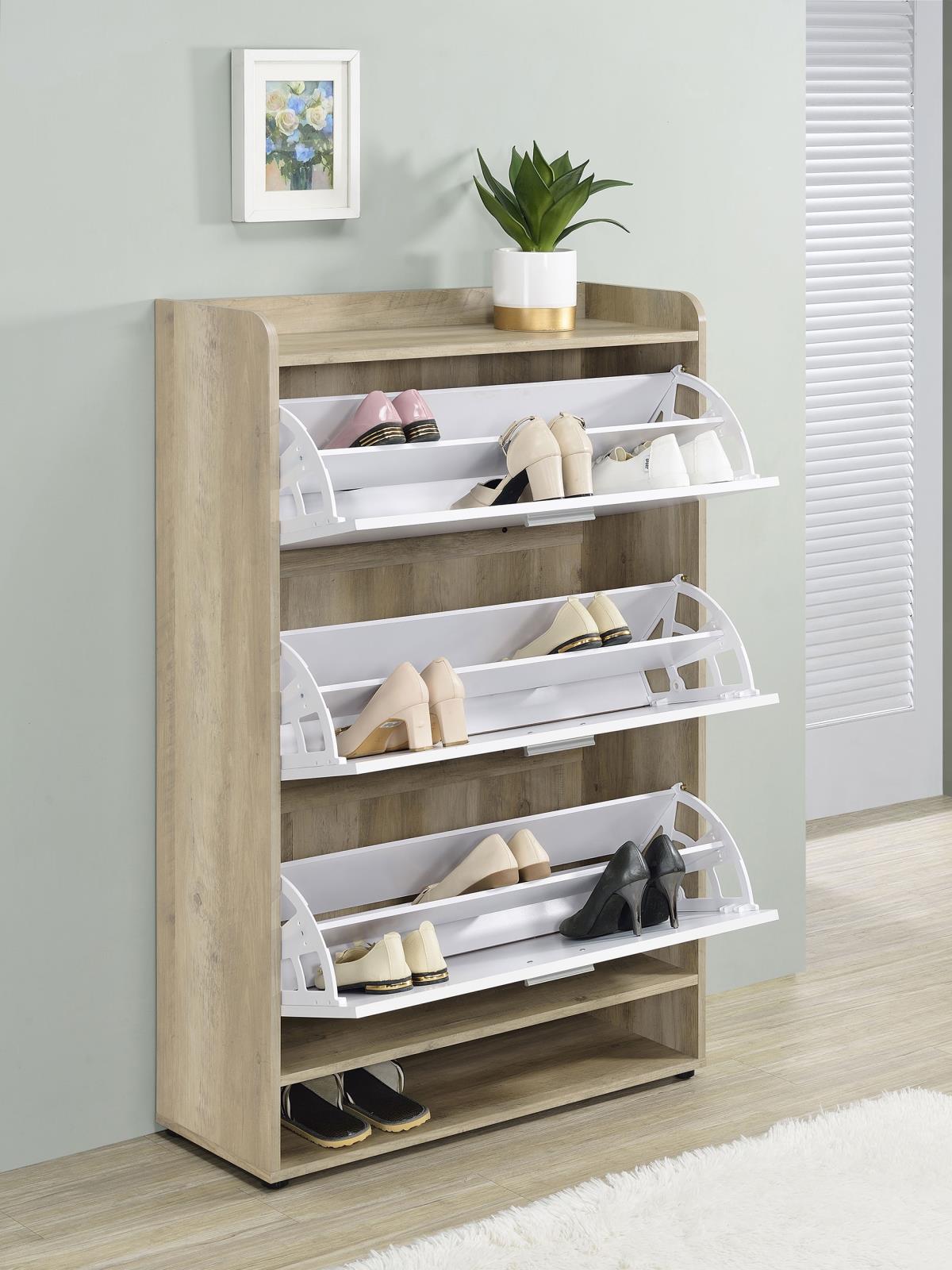 Coaster Denia 3-tier Shoe Storage Cabinet Antique Pine and White