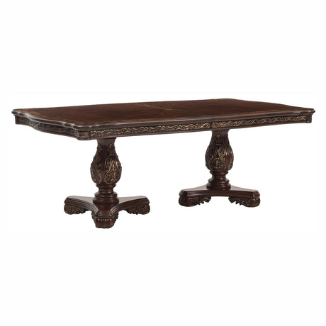 Deryn Park Cherry 114" Double Pedestal Extendable Dining Table from Homelegance - Luna Furniture