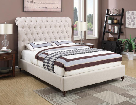 Devon Beige Button Tufted Upholstered Queen Bed from Coaster - Luna Furniture