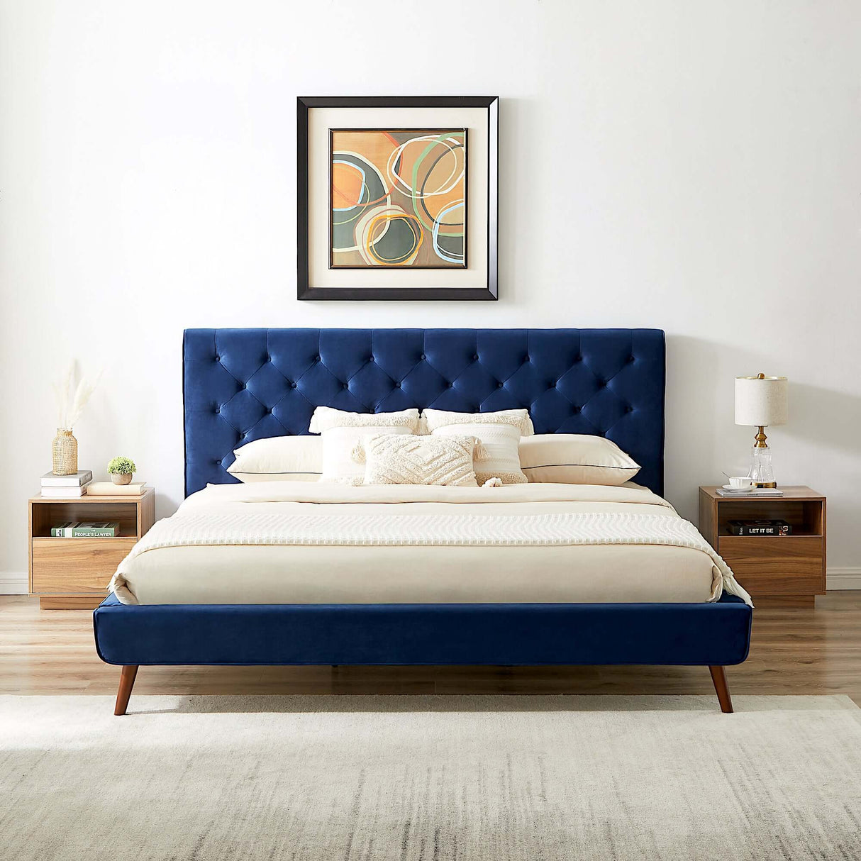 Dillon Velvet Platform Bed King / Blue from Ashcroft Furniture - Luna Furniture