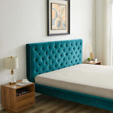 Dillon Velvet Platform Bed King / Blue from Ashcroft Furniture - Luna Furniture