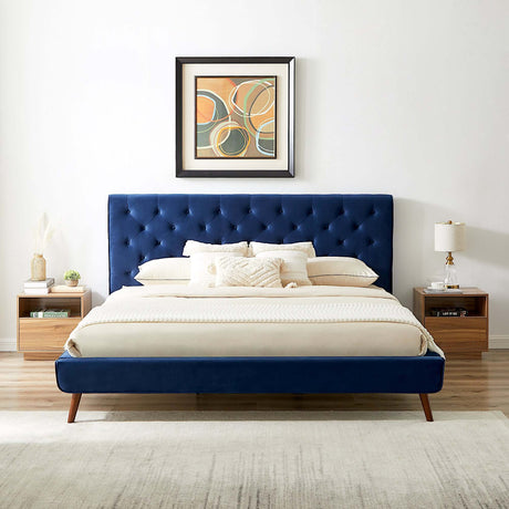 Dillon Velvet Platform Bed Queen / Blue from Midinmod - Luna Furniture