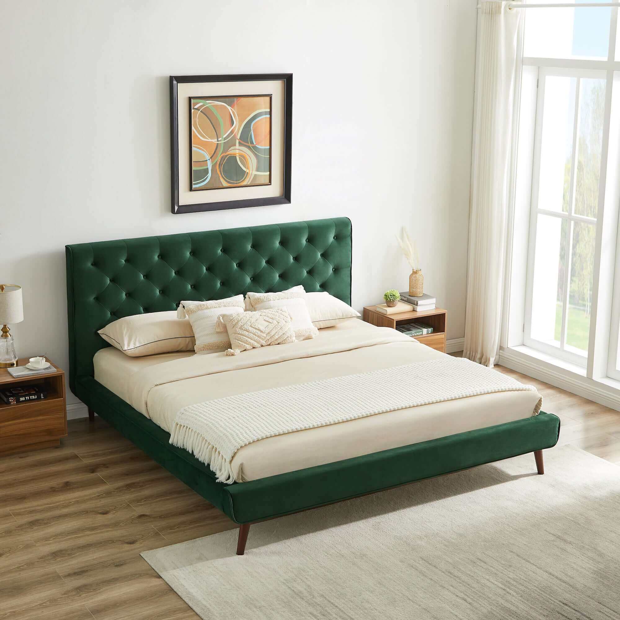 Dillon Velvet Platform Bed Queen / Emerald Green – Luna Furniture