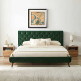 Dillon Velvet Platform Bed Queen / Emerald Green from Midinmod - Luna Furniture