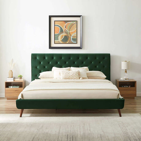 Dillon Velvet Platform Bed Queen / Emerald Green from Ashcroft Furniture - Luna Furniture
