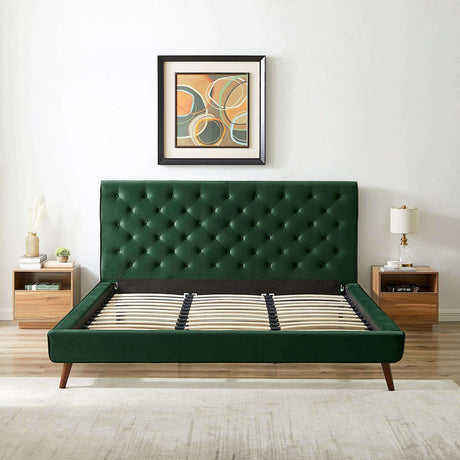 Dillon Velvet Platform Bed Queen / Emerald Green from Ashcroft Furniture - Luna Furniture