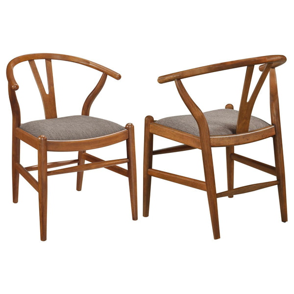 Dinah Walnut and Brown Danish Y-Shaped Back Wishbone Dining Side Chair, Set of 2