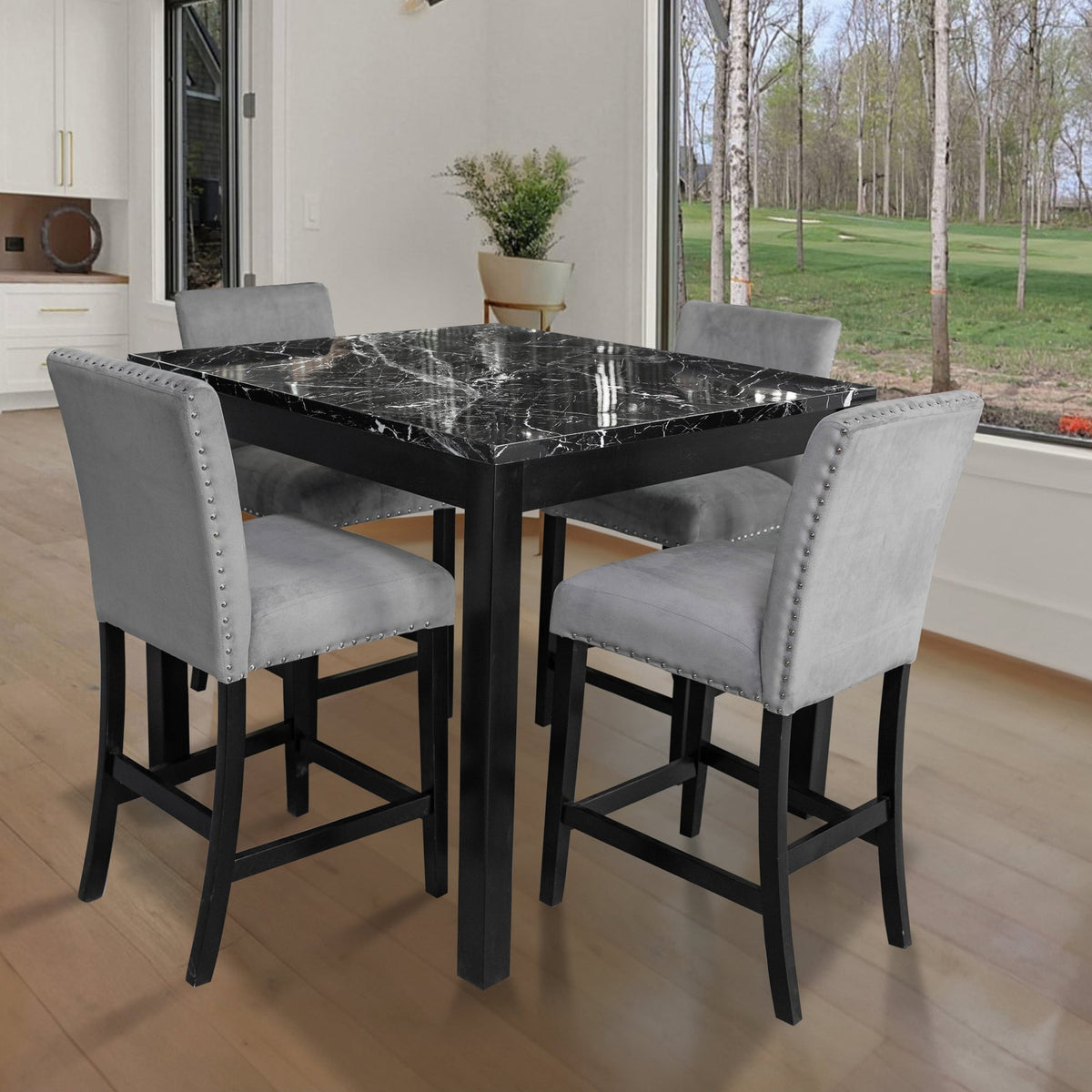 Happy Homes Dior Oynx Gray - Pub Table + 4 Chair Set - Luna Furniture