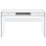 Dobrev Glossy White and Clear 2-Drawer Writing Desk from Coaster - Luna Furniture