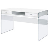 Dobrev Glossy White and Clear 2-Drawer Writing Desk from Coaster - Luna Furniture