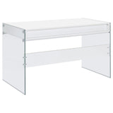 Dobrev Glossy White and Clear 2-Drawer Writing Desk from Coaster - Luna Furniture