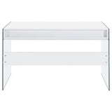 Dobrev Glossy White and Clear 2-Drawer Writing Desk from Coaster - Luna Furniture