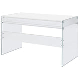 Dobrev Glossy White and Clear 2-Drawer Writing Desk from Coaster - Luna Furniture