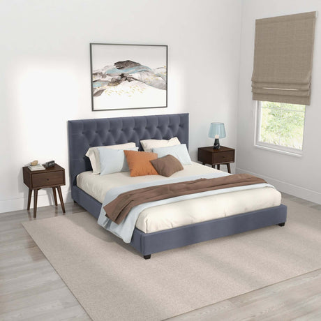 Donald Upholstered Platform Bed King / Grey from Midinmod - Luna Furniture