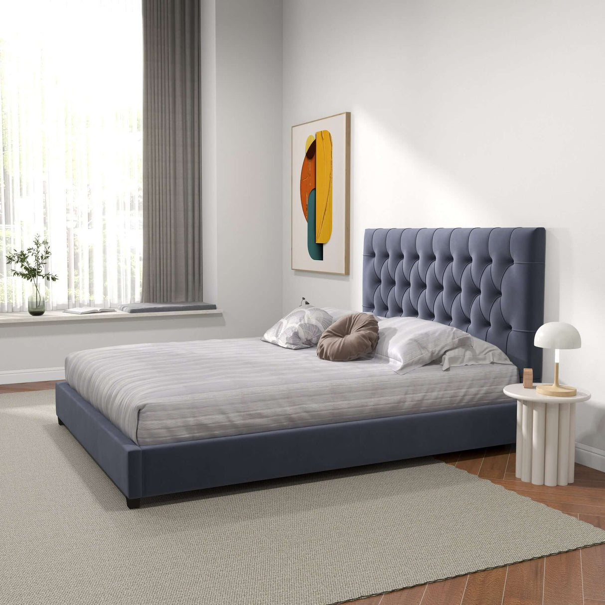 Donald Upholstered Platform Bed Queen / Cognac from Midinmod - Luna Furniture