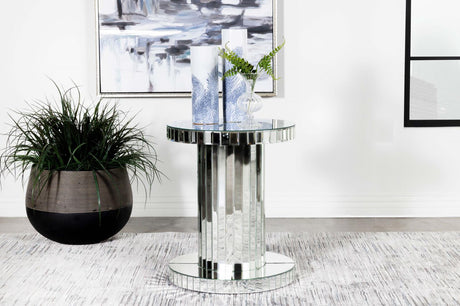 Dorielle Mirror Crystal Inlay Round Top Accent Table from Coaster - Luna Furniture