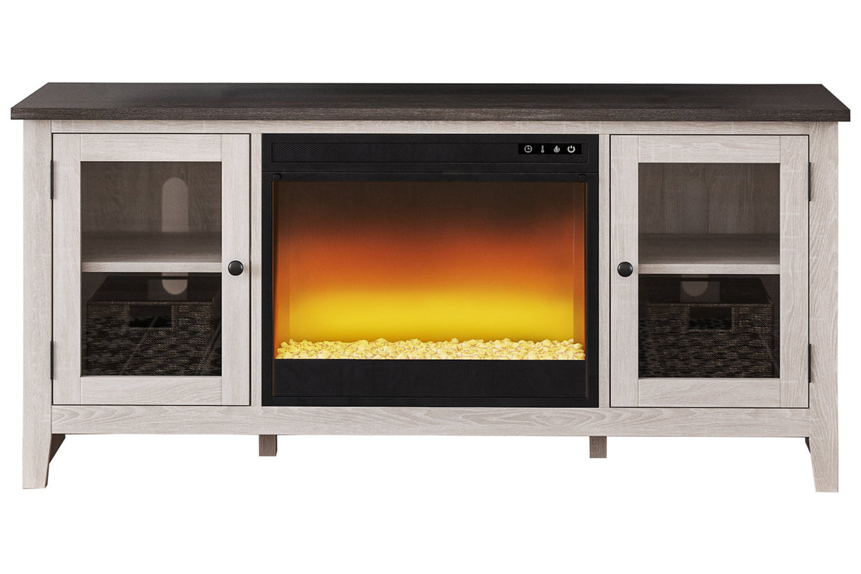 Dorrinson Two-tone 60" TV Stand with Electric Fireplace from Ashley - Luna Furniture