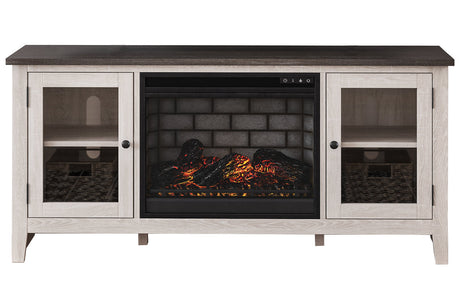 Dorrinson Two-tone 60" TV Stand with Electric Fireplace from Ashley - Luna Furniture