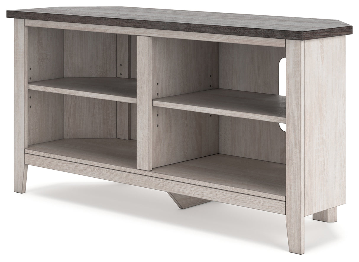 Dorrinson Two-tone Corner TV Stand from Ashley - Luna Furniture