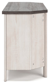 Dorrinson Two-tone Corner TV Stand from Ashley - Luna Furniture