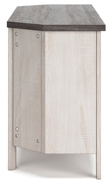 Dorrinson Two-tone Corner TV Stand from Ashley - Luna Furniture