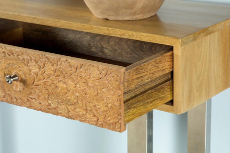 Draco Natural Console Table with Hand Carved Drawers from Coaster - Luna Furniture