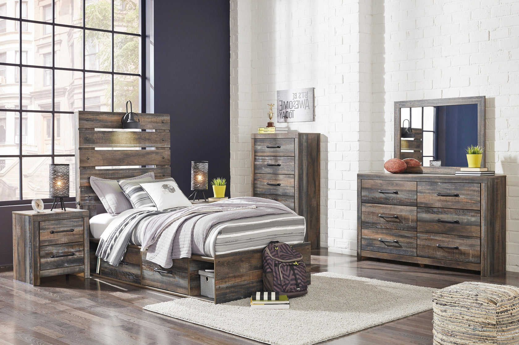 Drystan Multi LED Storage Youth Platform Bedroom Set with 2 Drawers from Ashley - Luna Furniture