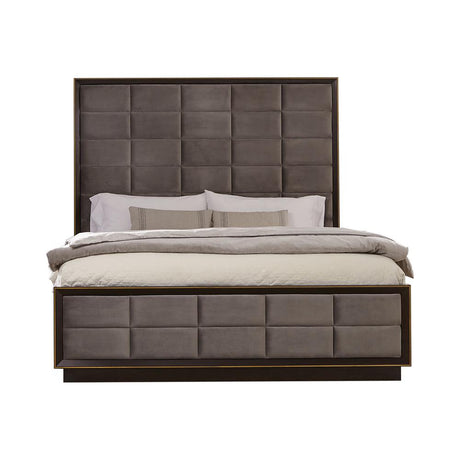 Durango Gray and Smoked Peppercorn Upholstered Queen Bed from Coaster - Luna Furniture