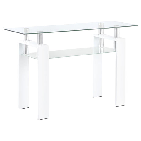 Dyer White Rectangular Glass Top Sofa Table with Shelf from Coaster - Luna Furniture