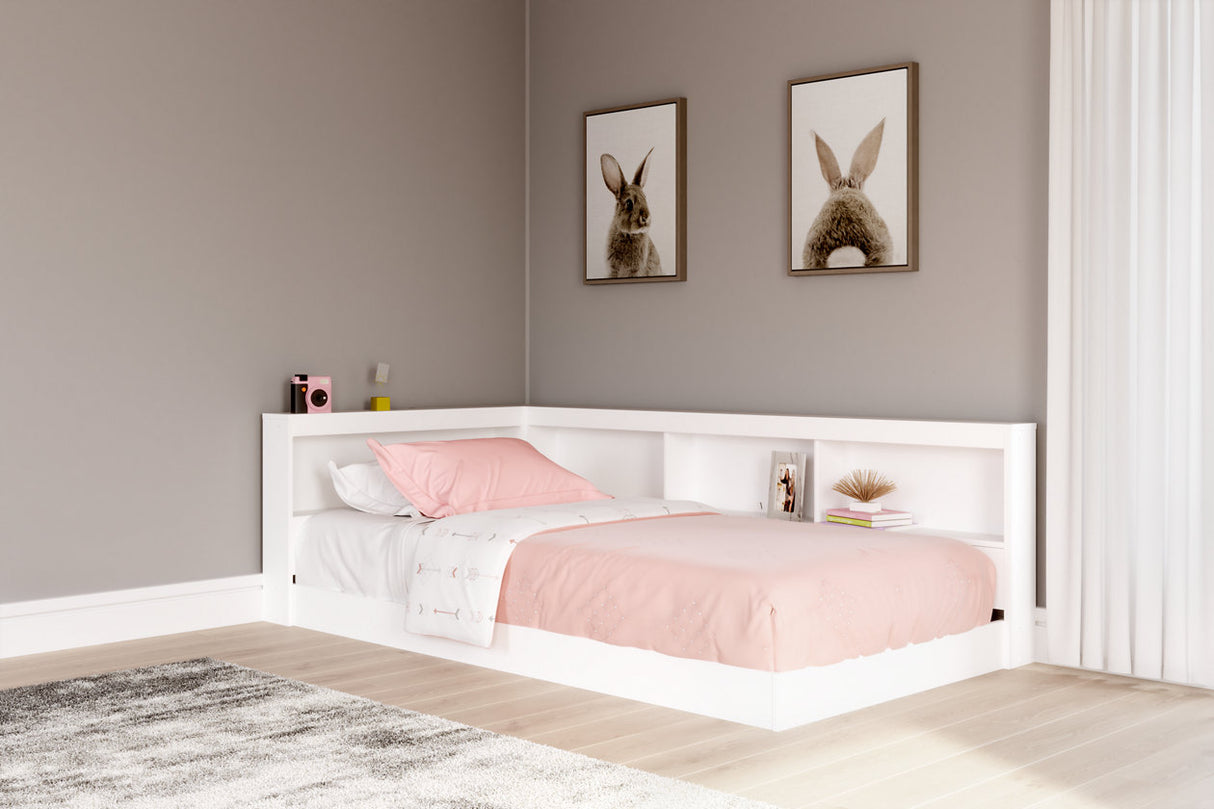 Piperton White Twin Bookcase Corner Storage Bed from Ashley - Luna Furniture
