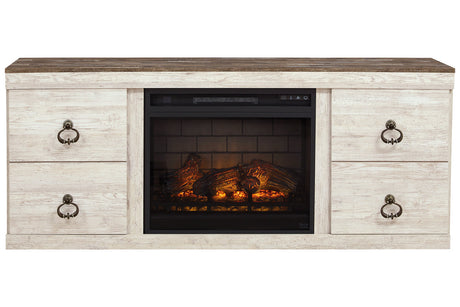 Willowton Whitewash TV Stand with Electric Fireplace from Ashley - Luna Furniture